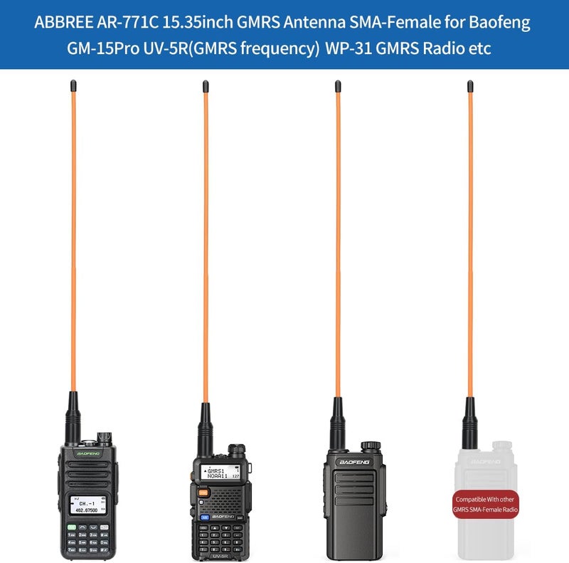 ABBREE AR-771C GMRS (155/462MHz) Antenna 15.3inch Whip Antenna SMA-Female for Baofeng UV-5R GMRS GM-15Pro GM-5RH UV-5G Plus TD-H3 UV-9G Radioddity TD-H5 GMRS Radios (Orange) - Image 5